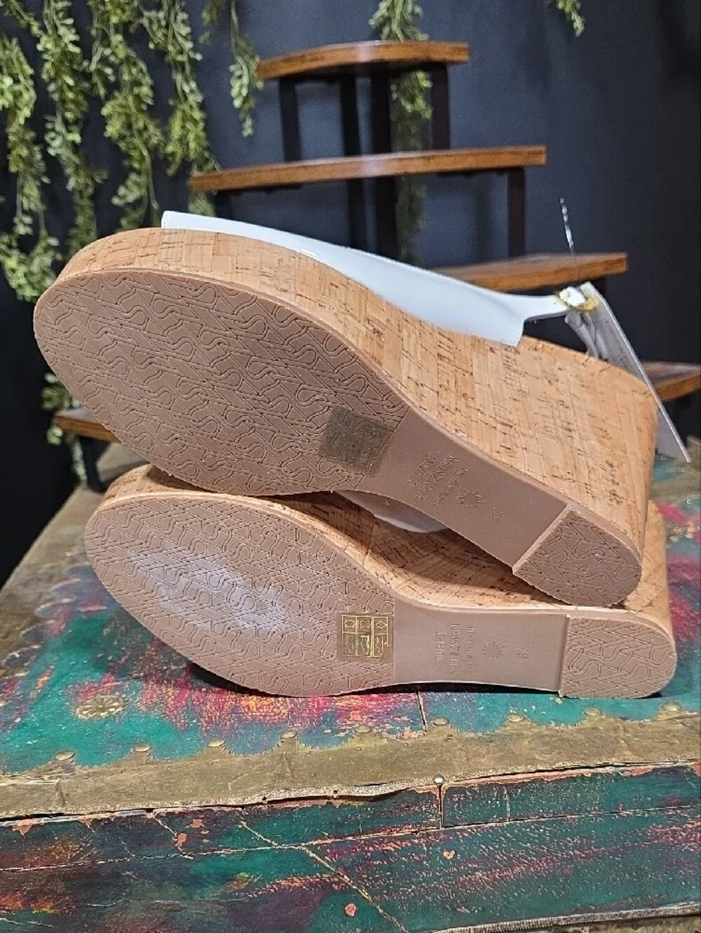 Stuart Weitzman White Cork Wedge Slingback Sandals